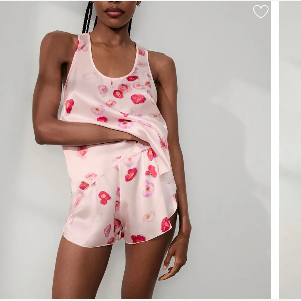 LUNYA BNWT Washable Silk Tank Short Pajama Set in California Poppy Size S